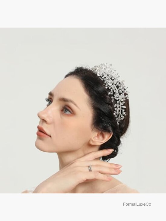 Crystal Bridal Headband with Marquise Crystals & Rhinestone Flowers